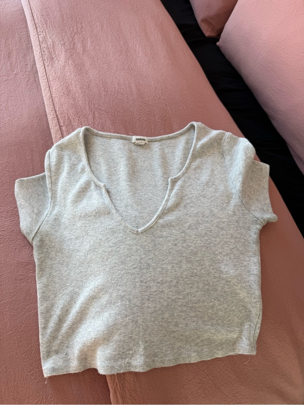 Garage Light Gray V-Neck Cropped Knit Top